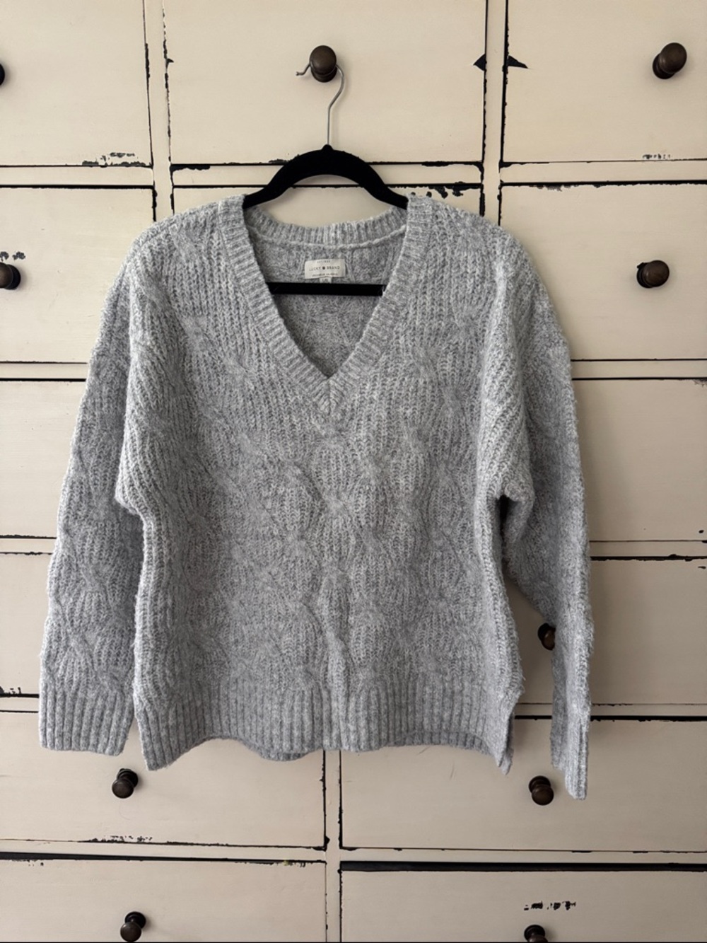 Lucky Brand Light Gray large V-Neck Cable Knit Sweater